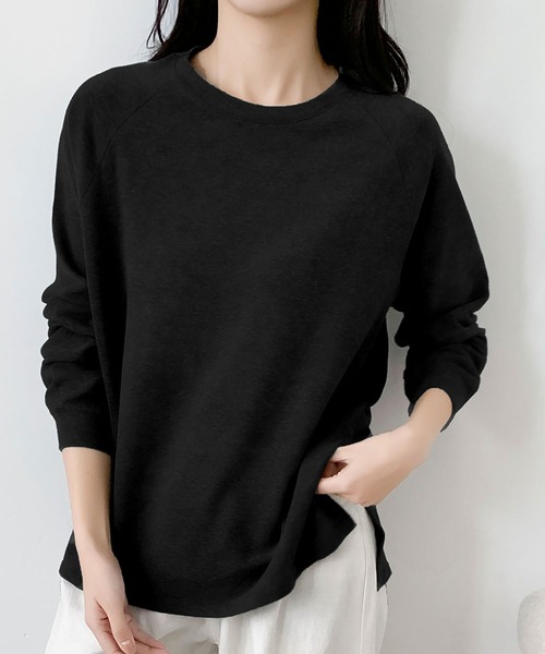 LOWO（ロワ）の「しっかり素材の大人ロンT｜前後差×スリットでおしゃれ見え レディース 長袖 無地（Tシャツ/カットソー・レディース・ブラック/チャコールグレー/オフホワイト/ネイビー/ボルドー/ブラウン・FREE）」の18枚目の写真