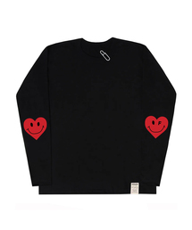 [UNISEX]エルボハートスマイルロングスリーブ_ブラック