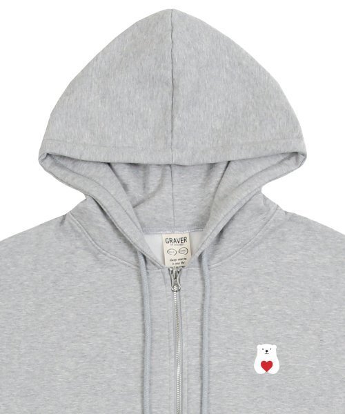 GRAVER（グレーバー）の「[ユニセックス]ポーラベアハートフードジップアップ_グレー（パーカー・レディース・グレー・LARGE/MEDIUM）」の4枚目の写真