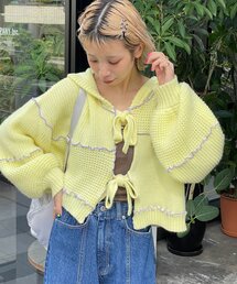 HELLO.SANFRANCISCO（ハローサンフランシスコ）の「【HELLO.SANFRANCISCO/ハローサンフランシスコ】配色メローパッチワークフーディーカーデ（カーディガン/ボレロ）」