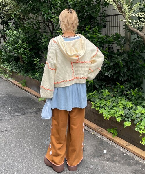 HELLO.SANFRANCISCO（ハローサンフランシスコ）の「【HELLO.SANFRANCISCO/ハローサンフランシスコ】配色メローパッチワークフーディーカーデ（カーディガン/ボレロ・レディース・イエロー/オフホワイト/ブルー/グレー・ONE SIZE）」の12枚目の写真