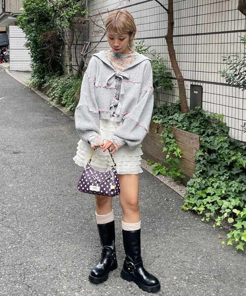 HELLO.SANFRANCISCO（ハローサンフランシスコ）の「【HELLO.SANFRANCISCO/ハローサンフランシスコ】配色メローパッチワークフーディーカーデ（カーディガン/ボレロ・レディース・イエロー/オフホワイト/ブルー/グレー・ONE SIZE）」の18枚目の写真