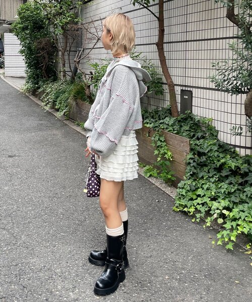 HELLO.SANFRANCISCO（ハローサンフランシスコ）の「【HELLO.SANFRANCISCO/ハローサンフランシスコ】配色メローパッチワークフーディーカーデ（カーディガン/ボレロ・レディース・イエロー/オフホワイト/ブルー/グレー・ONE SIZE）」の19枚目の写真