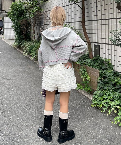 HELLO.SANFRANCISCO（ハローサンフランシスコ）の「【HELLO.SANFRANCISCO/ハローサンフランシスコ】配色メローパッチワークフーディーカーデ（カーディガン/ボレロ・レディース・イエロー/オフホワイト/ブルー/グレー・ONE SIZE）」の20枚目の写真