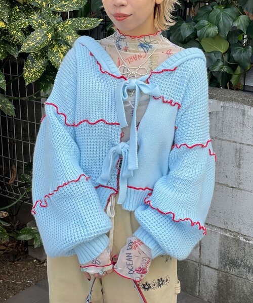 HELLO.SANFRANCISCO（ハローサンフランシスコ）の「【HELLO.SANFRANCISCO/ハローサンフランシスコ】配色メローパッチワークフーディーカーデ（カーディガン/ボレロ・レディース・イエロー/オフホワイト/ブルー/グレー・ONE SIZE）」の22枚目の写真