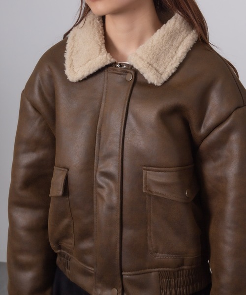 セール】Chiina /フェイクレザー ボアバイカラームートンジャケット