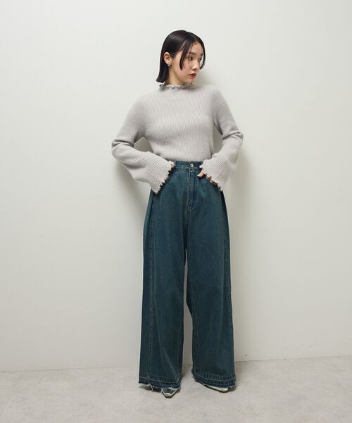 Green　Parks（グリーンパークス）の「・swing by ウラシャギーフレアスリーブニット（ニット/セーター・レディース・オフホワイト/ライトグレー/ブラック/ボルドー・FREE）」の5枚目の写真