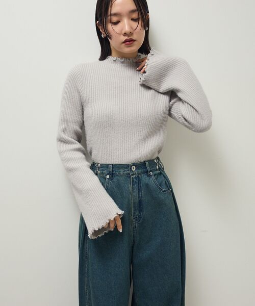 Green　Parks（グリーンパークス）の「・swing by ウラシャギーフレアスリーブニット（ニット/セーター・レディース・オフホワイト/ライトグレー/ブラック/ボルドー・FREE）」の10枚目の写真