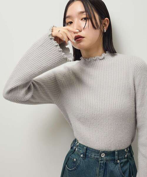 Green　Parks（グリーンパークス）の「・swing by ウラシャギーフレアスリーブニット（ニット/セーター・レディース・オフホワイト/ライトグレー/ブラック/ボルドー・FREE）」の7枚目の写真