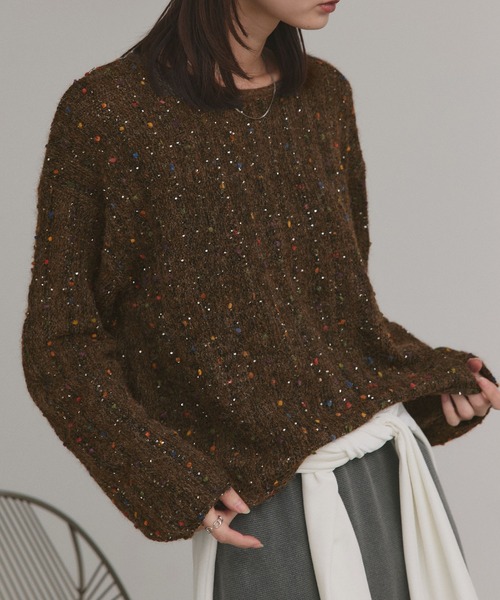 ad thie（アドティエ）の「ミックスネップ スパンコール ニットトップス（ニット/セーター・レディース・ブラック/グレー/ブラウン・FREE）」の3枚目の写真