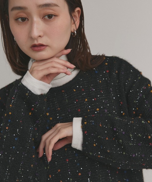 ad thie（アドティエ）の「ミックスネップ スパンコール ニットトップス（ニット/セーター・レディース・ブラック/グレー/ブラウン・FREE）」の2枚目の写真