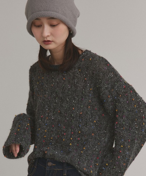 ad thie（アドティエ）の「ミックスネップ スパンコール ニットトップス（ニット/セーター・レディース・ブラック/グレー/ブラウン・FREE）」の21枚目の写真