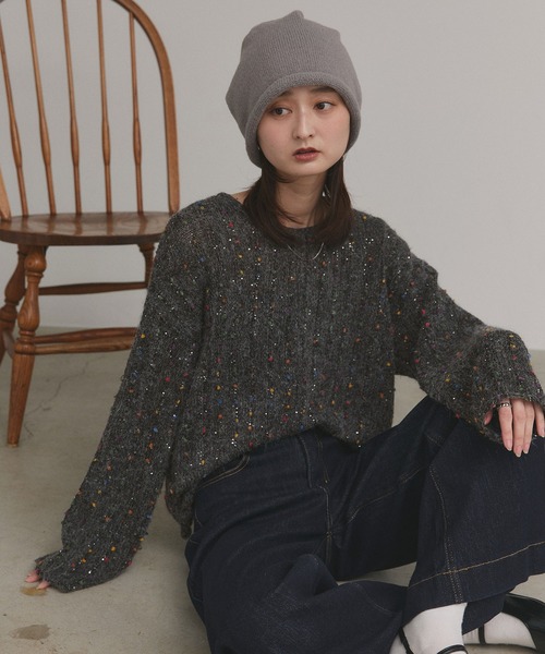 ad thie（アドティエ）の「ミックスネップ スパンコール ニットトップス（ニット/セーター・レディース・ブラック/グレー/ブラウン・FREE）」の15枚目の写真