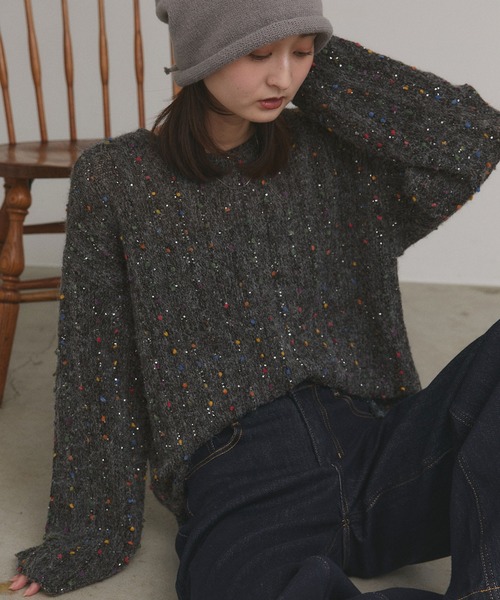 ad thie（アドティエ）の「ミックスネップ スパンコール ニットトップス（ニット/セーター・レディース・ブラック/グレー/ブラウン・FREE）」の16枚目の写真