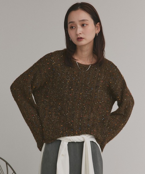 ad thie（アドティエ）の「ミックスネップ スパンコール ニットトップス（ニット/セーター・レディース・ブラック/グレー/ブラウン・FREE）」の8枚目の写真