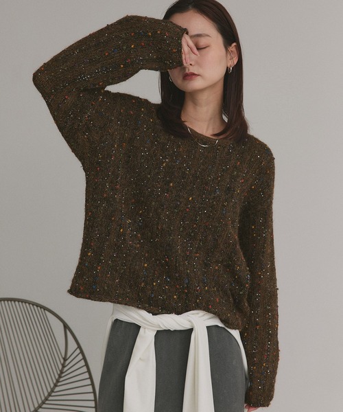 ad thie（アドティエ）の「ミックスネップ スパンコール ニットトップス（ニット/セーター・レディース・ブラック/グレー/ブラウン・FREE）」の9枚目の写真