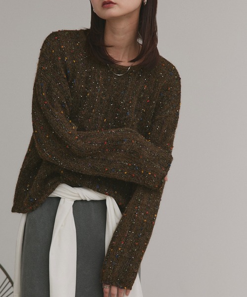 ad thie（アドティエ）の「ミックスネップ スパンコール ニットトップス（ニット/セーター・レディース・ブラック/グレー/ブラウン・FREE）」の10枚目の写真