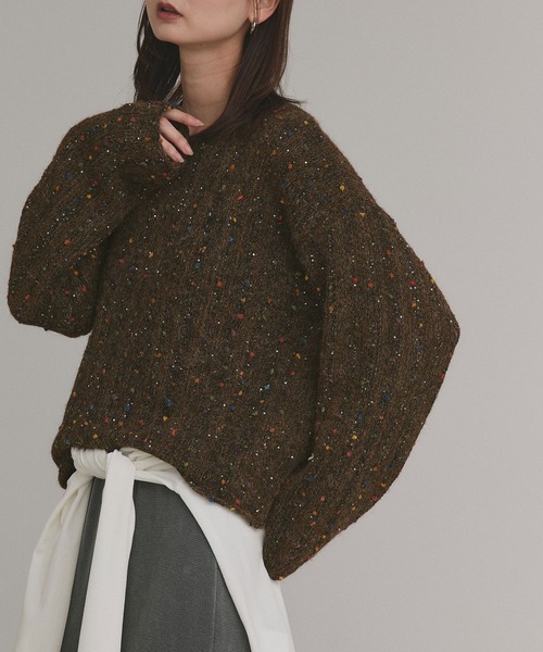 ad thie（アドティエ）の「ミックスネップ スパンコール ニットトップス（ニット/セーター・レディース・ブラック/グレー/ブラウン・FREE）」の12枚目の写真