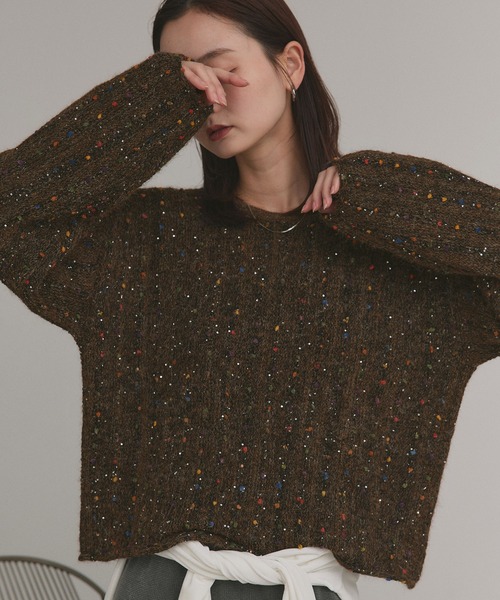 ad thie（アドティエ）の「ミックスネップ スパンコール ニットトップス（ニット/セーター・レディース・ブラック/グレー/ブラウン・FREE）」の5枚目の写真