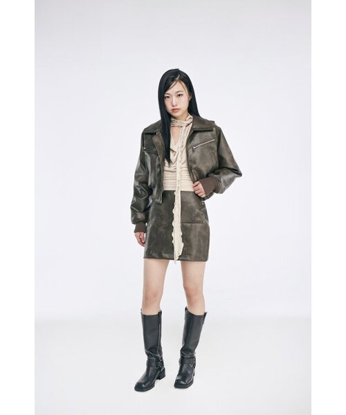 CAPRICIEUX（カプリシュー）の「Amber leather skirt (khaki)（スカート・レディース・その他・SMALL）」の4枚目の写真