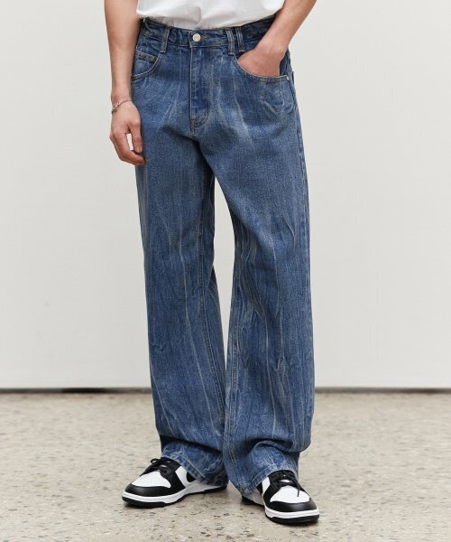 DECET(デケト)の「Mid Rise Wide Jeans DCPT027CrinkleBlue(デニムパンツ・レディース・その他・34/26/28/32/30)」の1枚目の写真