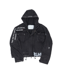 BLACK BLOND（ブラック ブロンド）の「ビビディビンテージクラッシュフードデニムジップアップジャケット（ブラック）（デニムジャケット）」