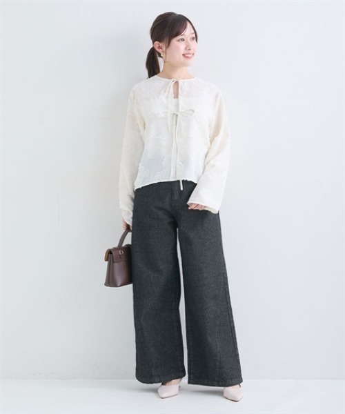 Petitjo（プッチージョ）の「小さいサイズ　サイドVラインジャストウエストパンツ　低身長さん・小柄女性（その他パンツ・レディース・ブラック/ブルー・67/64/61/58）」の9枚目の写真