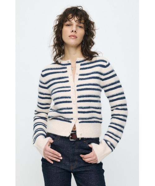 MOUSSY(マウジー)の「【26年SS新作】SHADOW STRIPE KNIT カーディガン(カーディガン/ボレロ・レディース・ホワイト系その他/ブラック/ライトブルー/オフホワイト・FREE)」の3枚目の写真