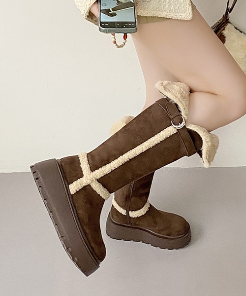 Lace Ladies(レースレディース)の「2WAY ボア デザイン 厚底 ロング ブーツ(ブーツ・レディース・ブラック/ブラウン/ベージュ・22.5cm/23cm/23.5cm/24cm/24.5cm)」の2枚目の写真