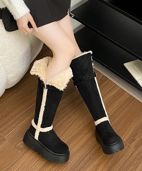 Lace Ladies(レースレディース)の「2WAY ボア デザイン 厚底 ロング ブーツ(ブーツ・レディース・ブラック/ブラウン/ベージュ・22.5cm/23cm/23.5cm/24cm/24.5cm)」の15枚目の写真