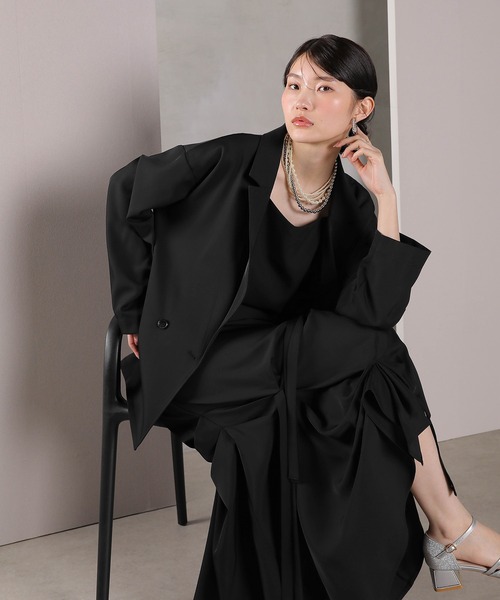 Kana（カナ）の「リボンデザインスカート ダブルジャケット 3点セット パーティー ドレス 結婚式 お呼ばれ オケージョン（ドレス・レディース・イエロー/ブラック/チャコールグレー・M）」の16枚目の写真