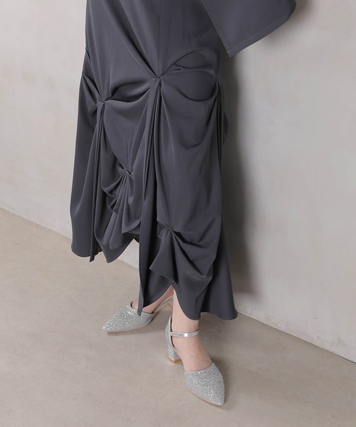 Kana（カナ）の「リボンデザインスカート ダブルジャケット 3点セット パーティー ドレス 結婚式 お呼ばれ オケージョン（ドレス・レディース・イエロー/ブラック/チャコールグレー・M）」の7枚目の写真