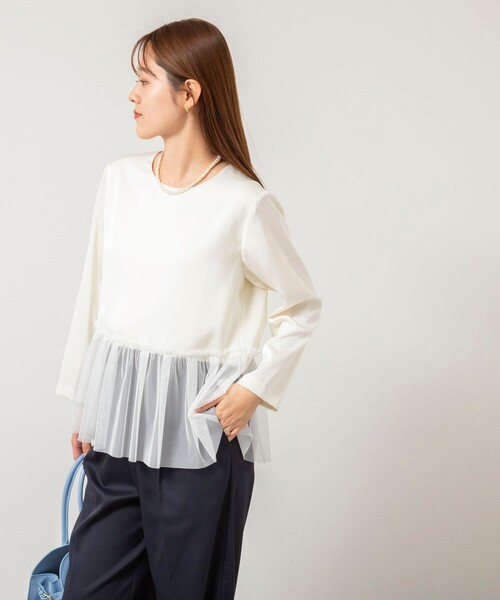 NOLLEY’S(ノーリーズ)の「ウォッシャブルオトナサテンペプラムブラウス(シャツ/ブラウス・レディース・ブラック/ネイビー/オフホワイト・38)」の13枚目の写真