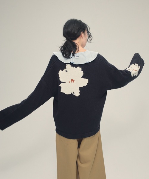 eL(エル)の「【eL】5G Flower Jacquard Pullover/641230(ニット/セーター・レディース・グレー系/ネイビー系・FREE)」の6枚目の写真