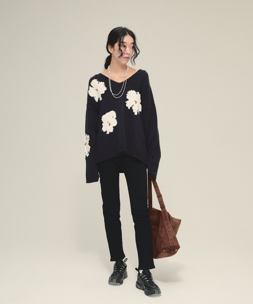 eL(エル)の「【eL】5G Flower Jacquard Pullover/641230(ニット/セーター・レディース・グレー系/ネイビー系・FREE)」の10枚目の写真