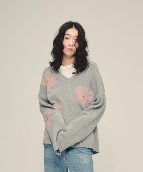 eL(エル)の「【eL】5G Flower Jacquard Pullover/641230(ニット/セーター・レディース・グレー系/ネイビー系・FREE)」の16枚目の写真