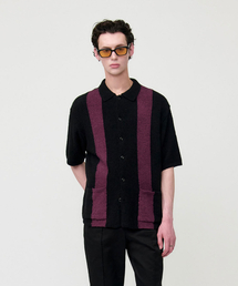 MEN IN JUNGLE（マンインジャングル）の「ロカビリーショートスリーブニットカーディガン - ブラック/バーガンディ（カーディガン/ボレロ）」