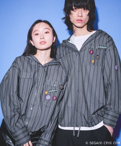 JEANASIS（ジーナシス）の「【 プロジェクトセカイ×ZOZOTOWN】Leo/need ストライプフードシャツ(ワッペン付き)/639876（シャツ/ブラウス・レディース・ホワイト系その他/ブラック系その他・MEDIUM/LARGE）」の2枚目の写真