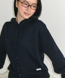 MINI POCKET HOODED KNIT CARDIGAN NAVY