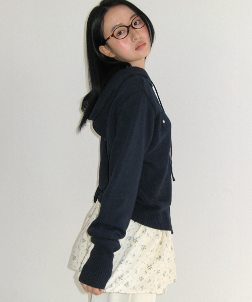 RONRON(ロンロン)の「MINI POCKET HOODED KNIT CARDIGAN NAVY(ニット/セーター・レディース・その他・FREE)」の3枚目の写真