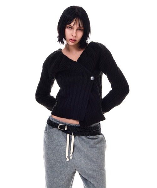 BEEDEN（ビーデン）の「TUCK DESIGN V NECK KNIT C/D（カーディガン/ボレロ・レディース・ブラック/グレー・FREE）」の6枚目の写真