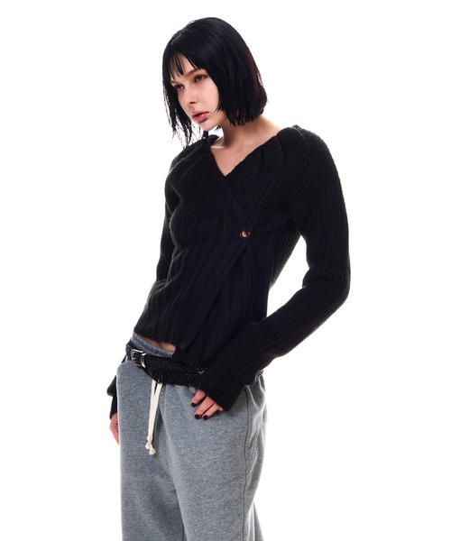 BEEDEN（ビーデン）の「TUCK DESIGN V NECK KNIT C/D（カーディガン/ボレロ・レディース・ブラック/グレー・FREE）」の19枚目の写真