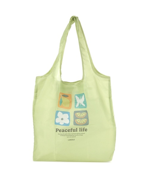 LAKOLE（ラコレ）の「【入園入学にも】[FRUITS AND BLOOM]エコバッグ / 611201（エコバッグ/サブバッグ・レディース・ライトグリーン/イエロー/パープル/ライトブルー・FREE）」の5枚目の写真