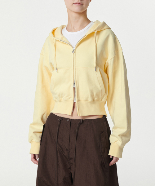 Women's voluminous cropped hooded pullover [lemon]