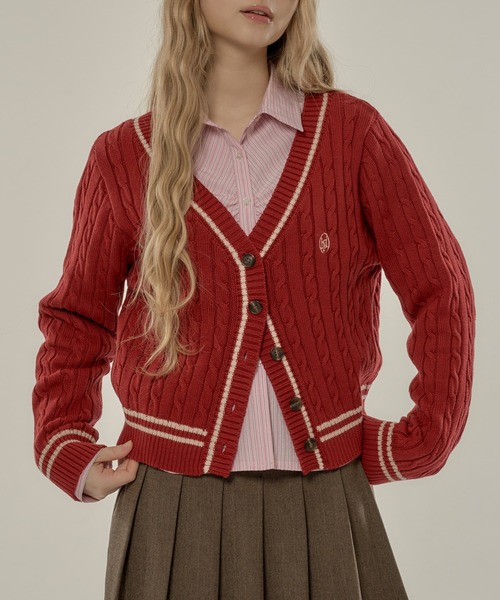 hazyl(ヘイジル)の「trad cable V cardigan / トラッドケーブルVカーディガン(カーディガン/ボレロ・レディース・ネイビー/レッド・フリー)」の2枚目の写真
