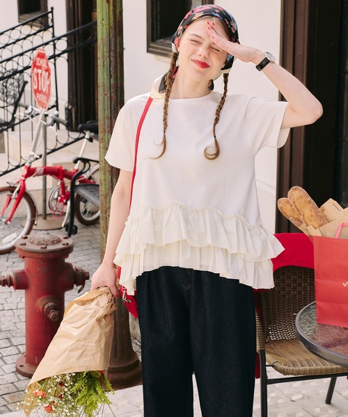 BONLECILL(ボンルシール)の「【接触冷感/UVカット/洗える】裾メニーフリルT(Tシャツ/カットソー・レディース・グレー/チャコールグレー/オフホワイト/クリーム/ピンク/ブラック・FREE)」の15枚目の写真