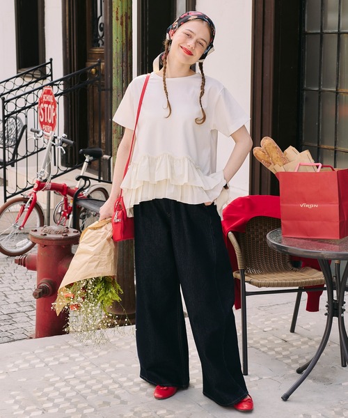 BONLECILL(ボンルシール)の「【接触冷感/UVカット/洗える】裾メニーフリルT(Tシャツ/カットソー・レディース・グレー/チャコールグレー/オフホワイト/クリーム/ピンク/ブラック・FREE)」の9枚目の写真