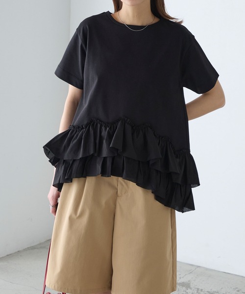 BONLECILL(ボンルシール)の「【接触冷感/UVカット/洗える】裾メニーフリルT(Tシャツ/カットソー・レディース・グレー/チャコールグレー/オフホワイト/クリーム/ピンク/ブラック・FREE)」の16枚目の写真