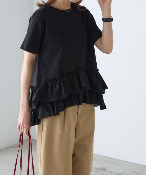 BONLECILL(ボンルシール)の「【接触冷感/UVカット/洗える】裾メニーフリルT(Tシャツ/カットソー・レディース・グレー/チャコールグレー/オフホワイト/クリーム/ピンク/ブラック・FREE)」の17枚目の写真