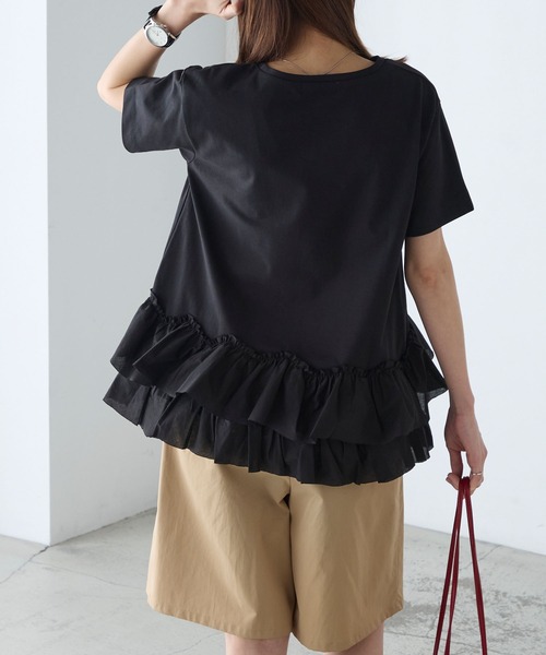 BONLECILL(ボンルシール)の「【接触冷感/UVカット/洗える】裾メニーフリルT(Tシャツ/カットソー・レディース・グレー/チャコールグレー/オフホワイト/クリーム/ピンク/ブラック・FREE)」の18枚目の写真